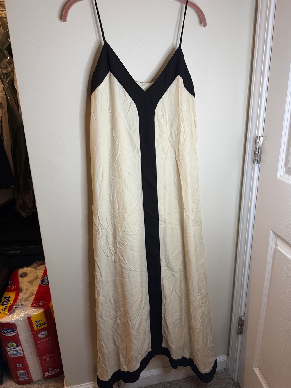 Mango Cream Maxi Dress with Black Trim